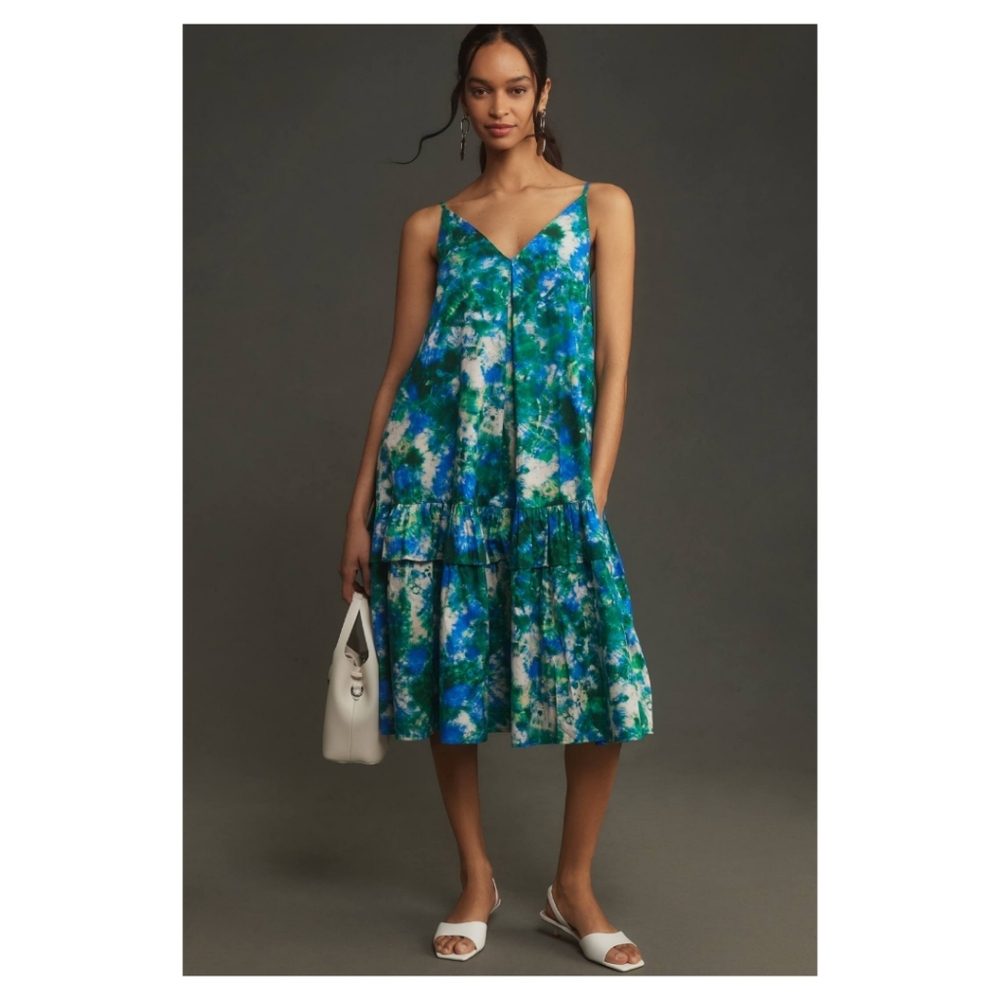 Anthropologie Corey Lynn Calter Boho Cotton V-Neck Relaxed Ruffle Midi Dress S - Picture 17 of 17